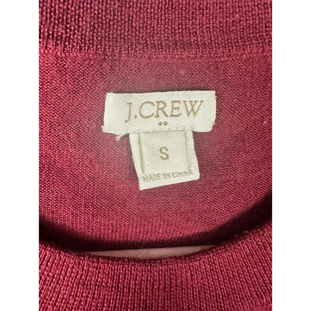 J.Crew Womens Merino Wool Crewneck Sweater S Burgundy Red 3/4 Sleeve Pullover
